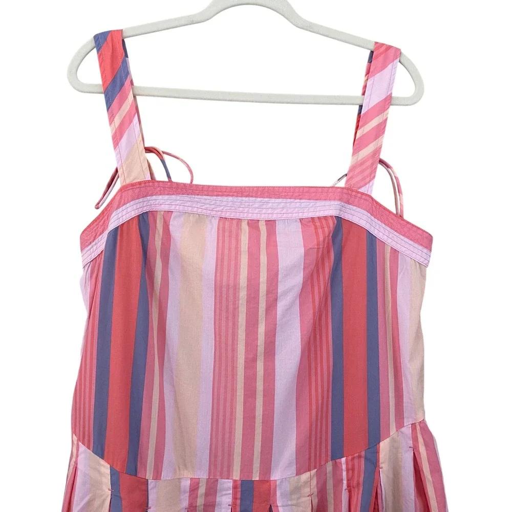 Free People NWT Primavera Cotton Tie Straps Stripe Midi Dress in Pink Size Large